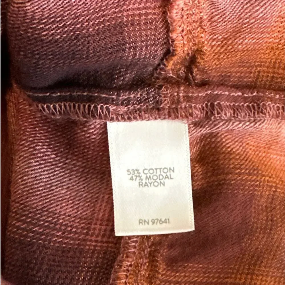 J.Jill Ombre Plaid Tiered Babydoll Button Up Tunic Top Long Sleeve Burgundy Sz M - Picture 11 of 15